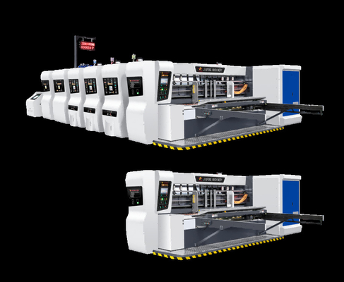 Cấu trúc cấp miễn phí áp suất đa servo Lead Edge Vacuum Transfer 4 Color Printer + Slotter + Die Cutter + Vibrator + Stacker