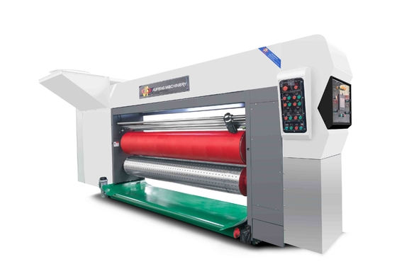 Tất cả được điều khiển bởi máy tính áp suất miễn phí ván lợp G6-0920 Cấu trúc nguồn cấp chì cạnh truyền chân không 4 máy in màu + slotter + die cutter + vibrator + stacker